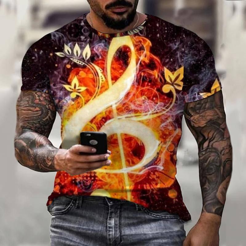 Summer Men's Casual Short Sleeved T-shirt Cool Music Symbol Printing Creative