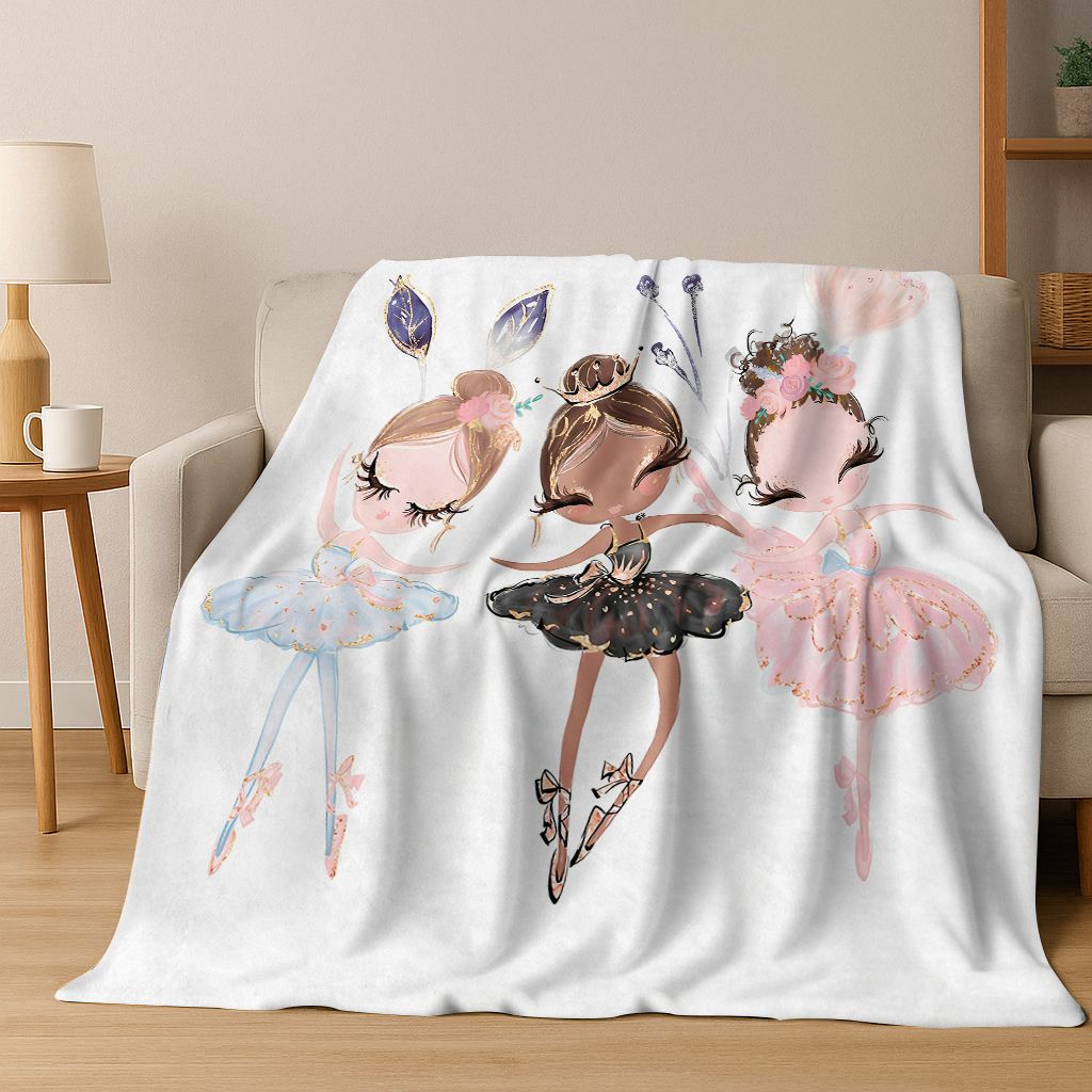 Elegant Ballet Dacing Girl Ballerina Cartoon Flannel Blanket,Cozy Soft Throw Blanket for Home Bedroom Bed Sofa Cover Gift Kids