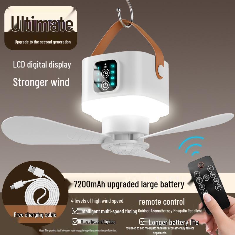 Compact Wireless Hanging Fan for Camping and Dorms - Rechargeable Multifunctional Fan
