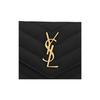 SAINT LAURENT YSL Gold Logo Grain Embossed Quilted Zipper Cowhide Leather Coin Purse Card Holder Women's Black
