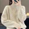 2026 Autumn/Winter Women's Cozy High Neck Knit Sweater - Solid Color, Loose, Warm Pullover