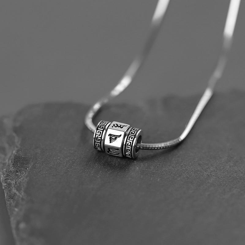 Meier Titanium steel necklace with rotating bead – men s new chinese style, unique design, retro rotating pendant, snake bone chain Regular style