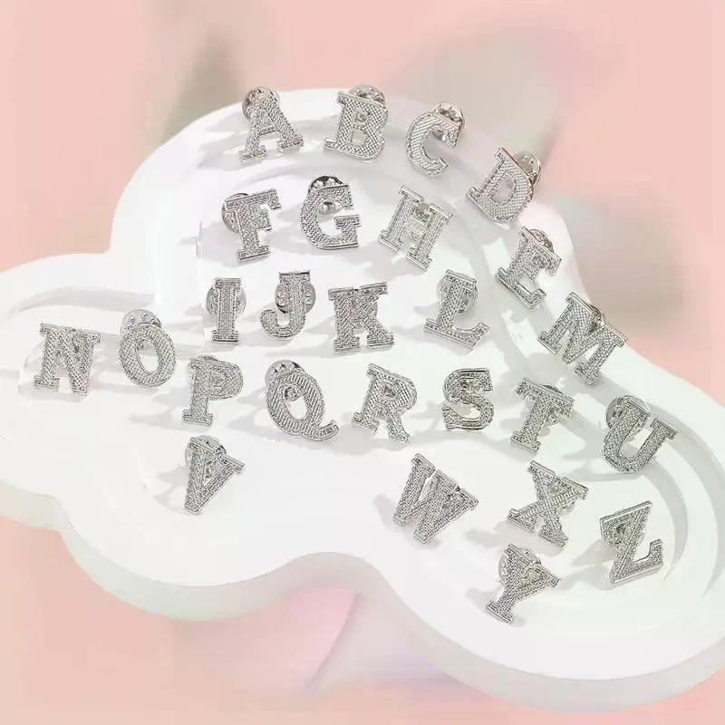 2PCS Initial A To Z 26 Letters Pin Silver Color Fashion Metal Alphabet Women Men Suit Collar Lapel Brooch Pin Accessories