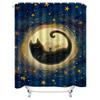 Whimsical Cat Moon Bath Curtain Night Sky Stars Soft Blue Fabric Shower Set for Bathroom Decor