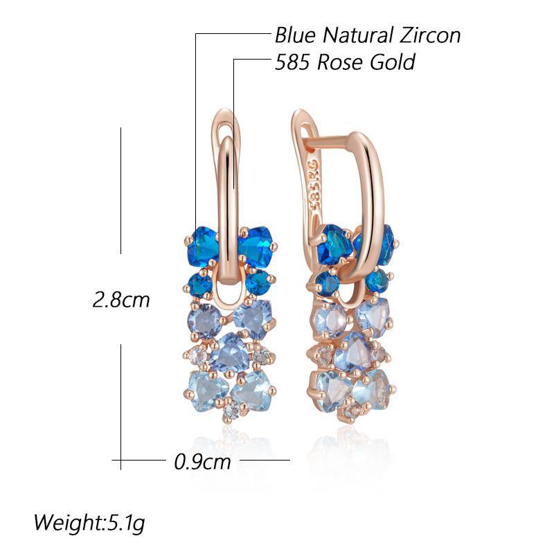 Shiny Blue Natural Zircon Drop Earrings For Women Trend  Rose Gold Color Bride Wedding Fine Jewelry Crystal Gift