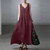 Women's Sleeveless Cotton Linen Pleated Maxi Dress