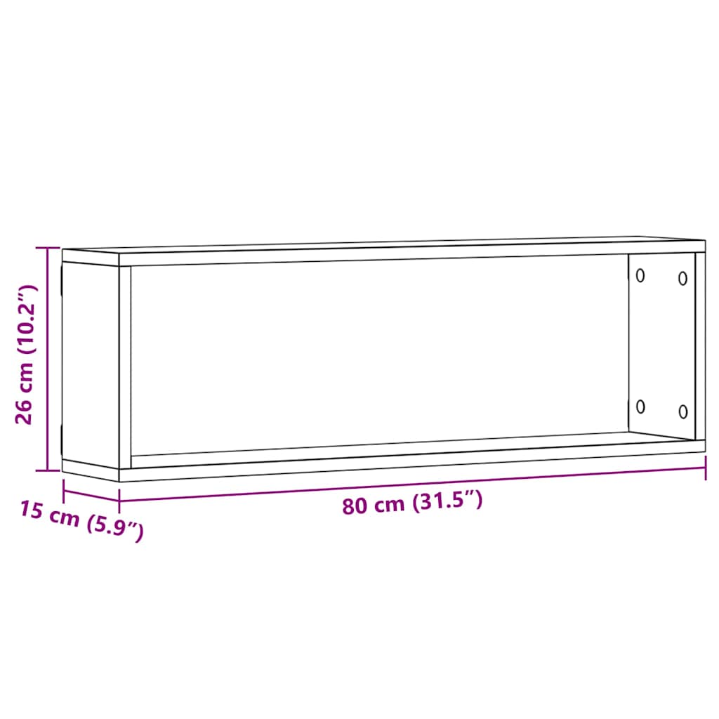 Wall Mounted Shelves with Shelf 2 pcs Black Oak Effect 80 x 15 x 26 cm