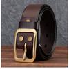 Belt Men's Leather Pin Buckle Pure Cowhide Copper Buckle Vintage Distressed Workwear Belt Soft and Durable Pure Cowhide Trouser Belt