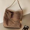 Large Capacity Brown Tweed Tote Bag with Chain Strap Minimalist Style Commuting and Daily Use Durable Handle Shoulder Bag KTY