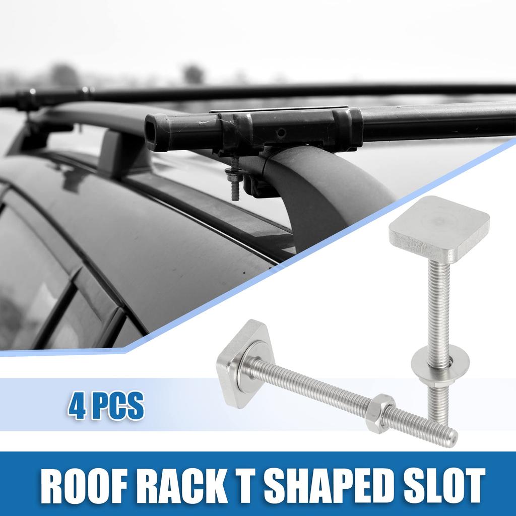 ABSOPRO Car Roof Rack Slot M6 with Nuts and Truck Roof Rack Cargo Carrier Bolt Stainless 4 Pieces T-Shape Bolts, Washers, T-Shape Bolts, Accessories,