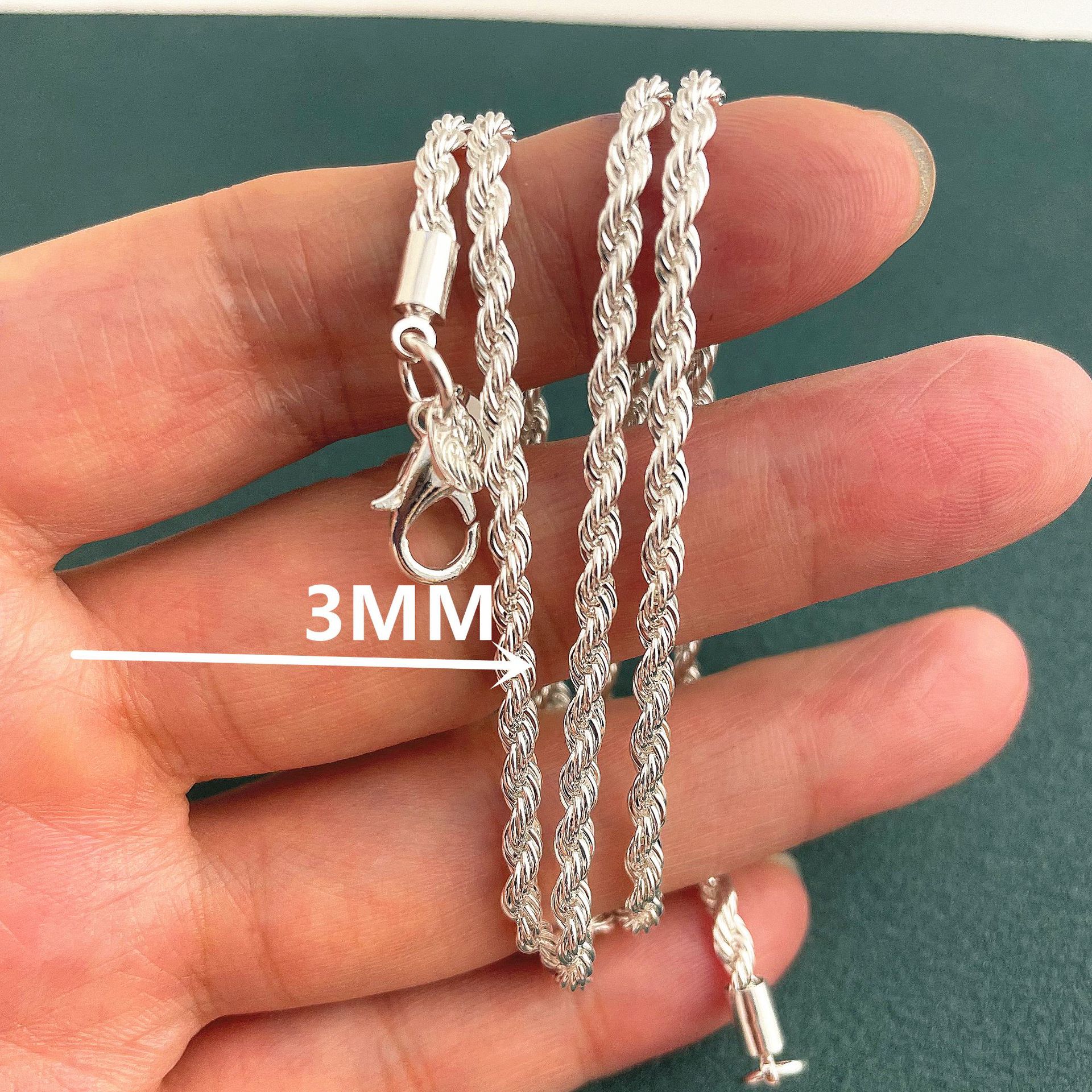 European and American Jewelry Copper Silver-plated 3MM Twisted Rope Twist Necklace 2026 3MM*45CM