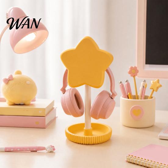 Girly Desktop Accessory Organizer Cute Star Headphone Stand with Storage Tray, 3D Printed PLA Headset Hanger & Desk Multifunctional Organizer, Macaron