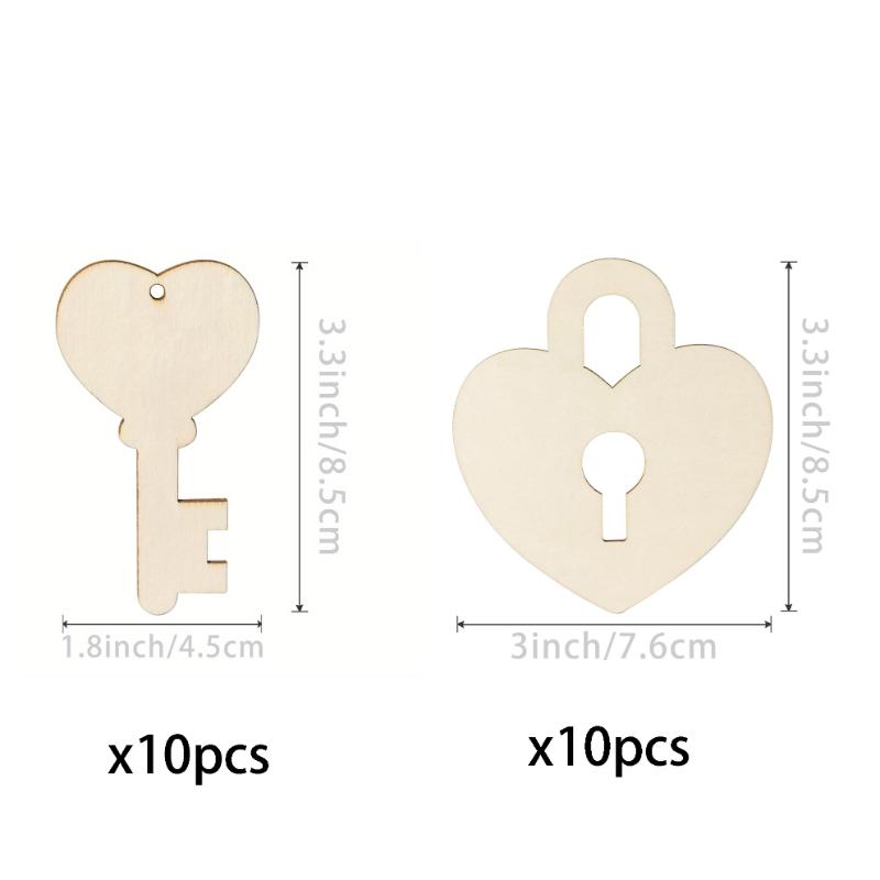 

20/40/60pcs Locks and Keys Wooden Heart-Shaped Wood Blank with Twines Art Ornaments for Wedding Valentine s Day Decoration