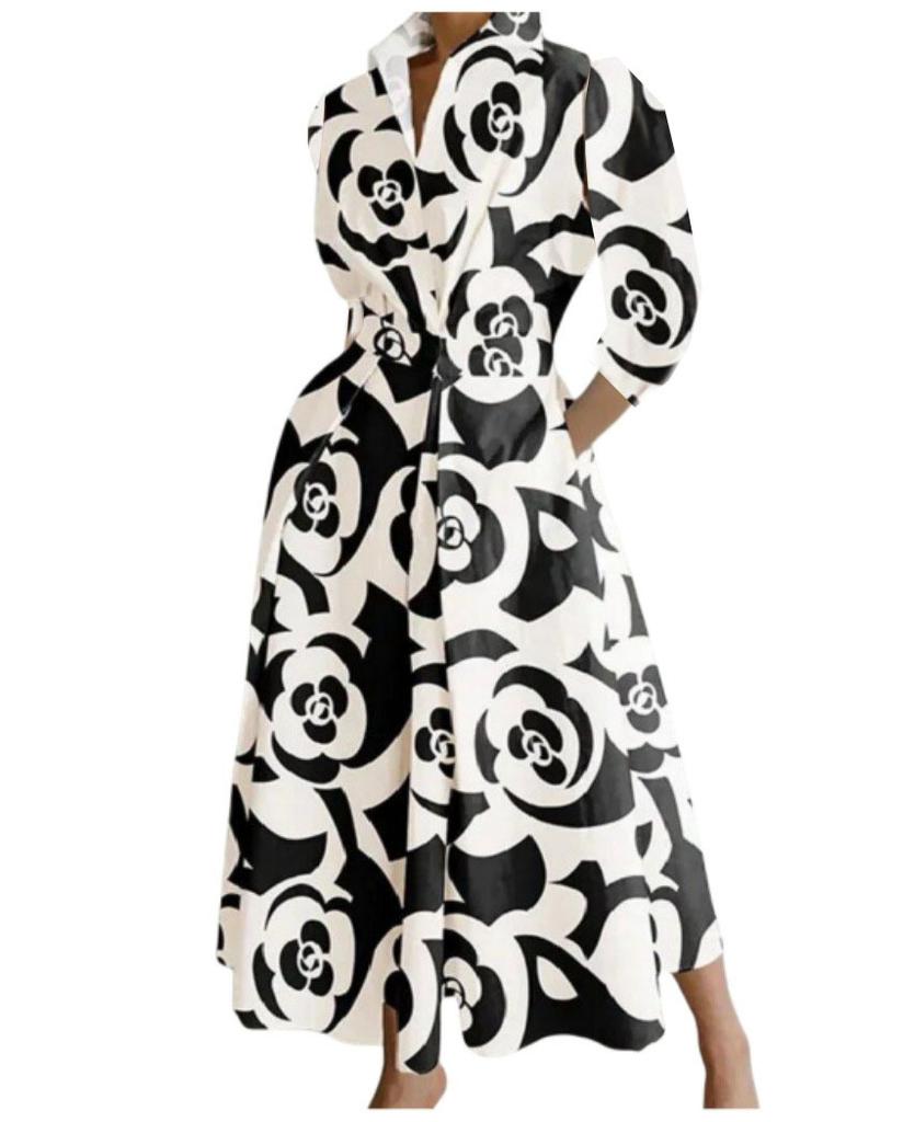 During the Republic of China, Large-size Commuter Fashion POLO Collar Lining Long Short-sleeved Loose Pendulum Dress