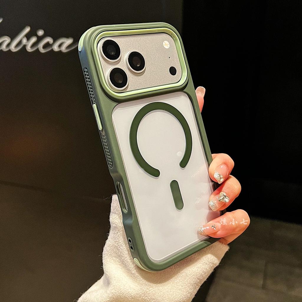 Applicable to iPhone17promax mobile phone case transparent contrasting color magnetic suction three-in-one anti-skid Apple 16 protective case 15