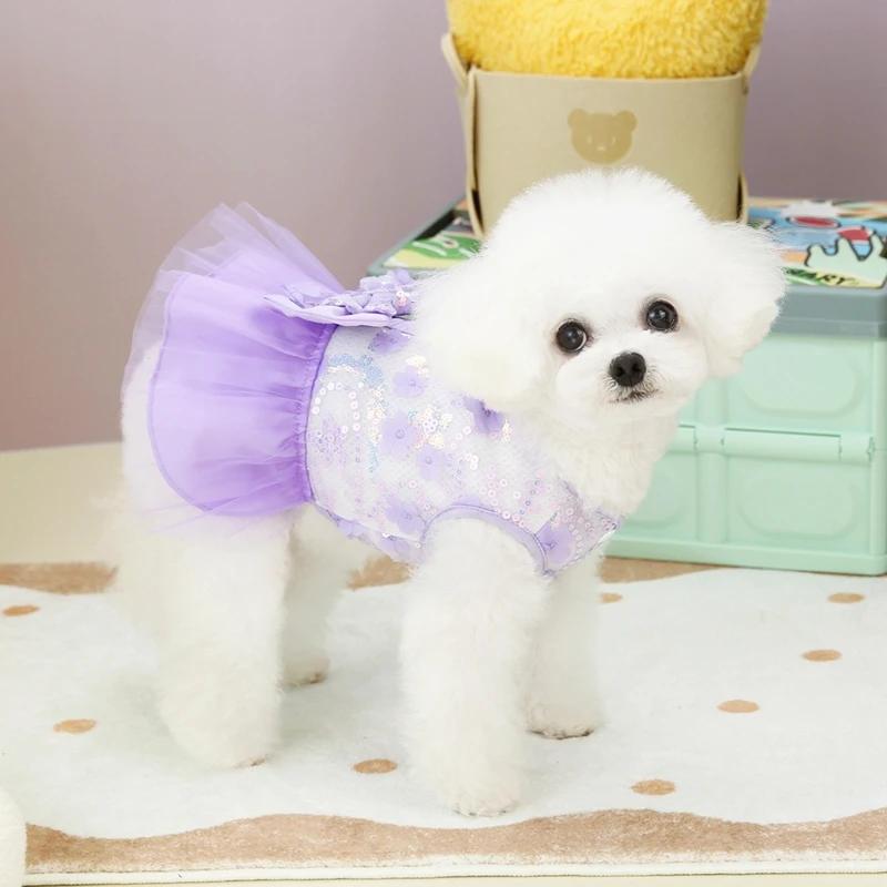 Dog Dress Cat Lace Tulle Skirt Pet Clothes Poodle Chihuahua Princess Bow Dresses Pet Party Wedding Dress For Small Dogs