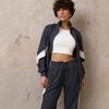Contrast color splicing casual sweater women's stand-up collar zipper jacket side strip drawstring sweatpants two-piece set