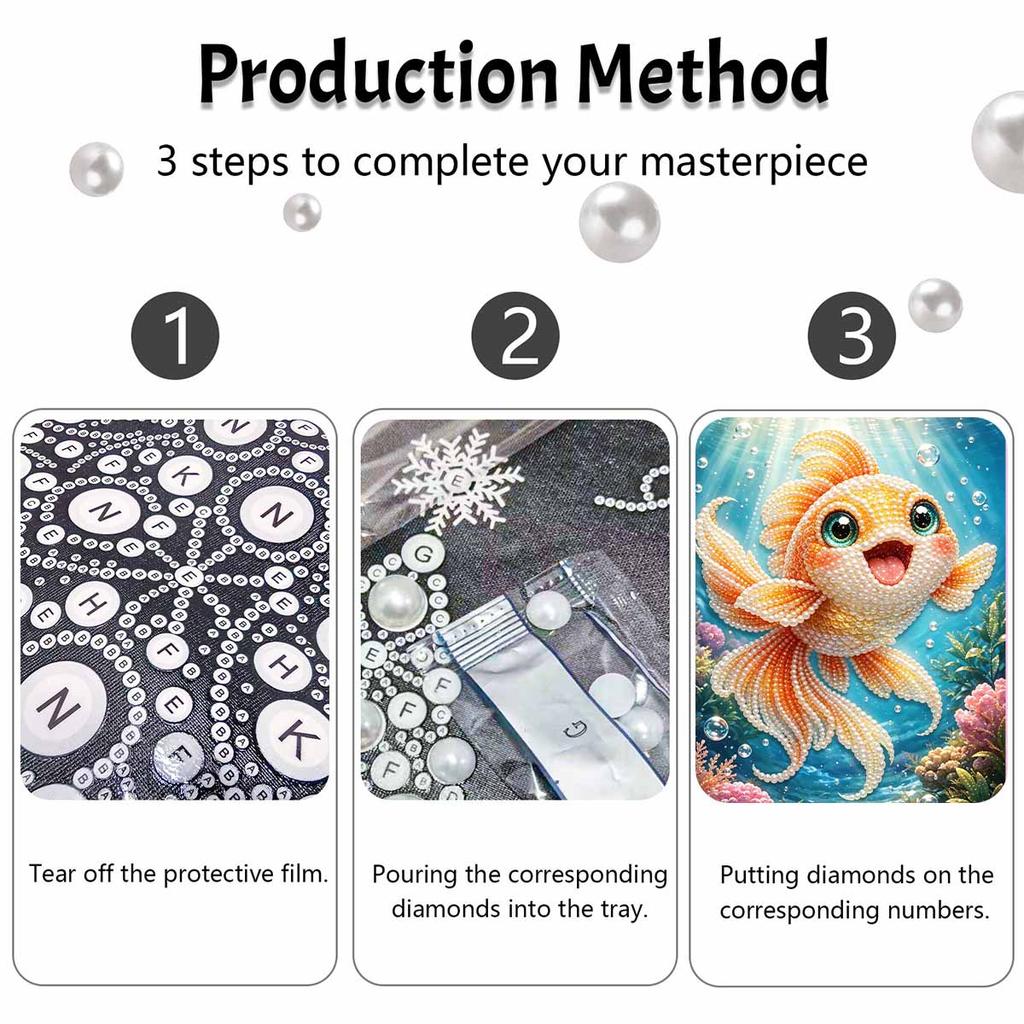 DIY Framed Pearl Painting Kit Cute Goldfish Pattern Sparkling Bead Canvas Creative Handmade Craft Gift for Women and Adults