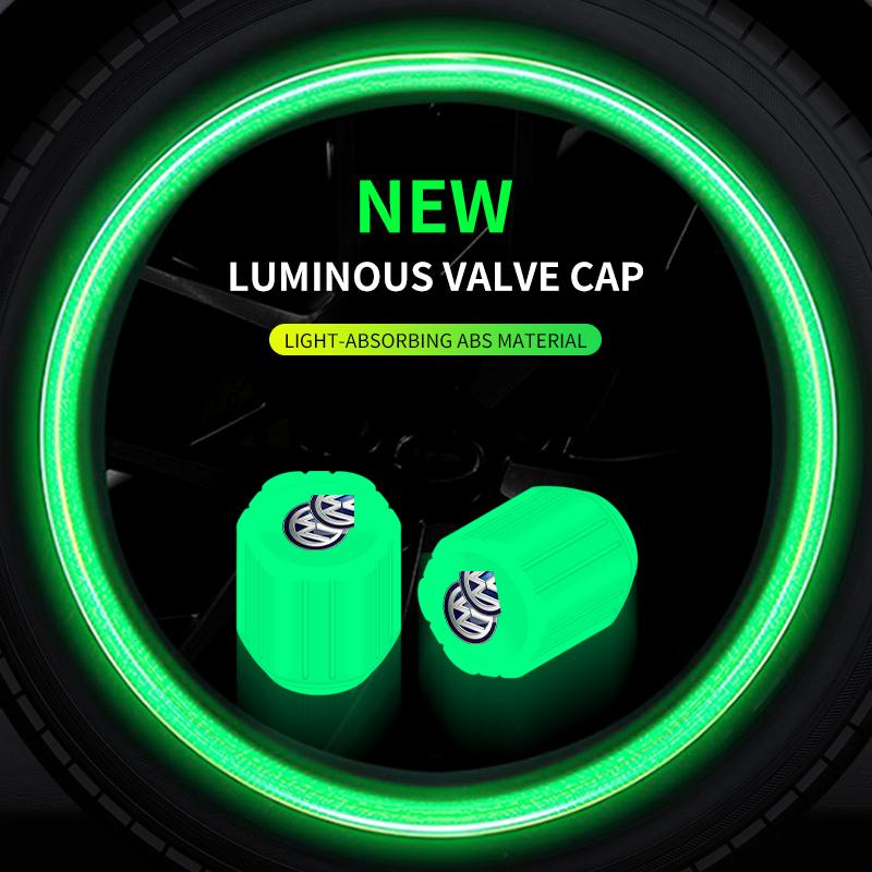 4x Fluorescent Green Car Wheel Tire Valves Caps Luminous Valve Dust Covers For Volkswagen VW Golf 4 7 MK3 4 7 Touran Polo Passat
