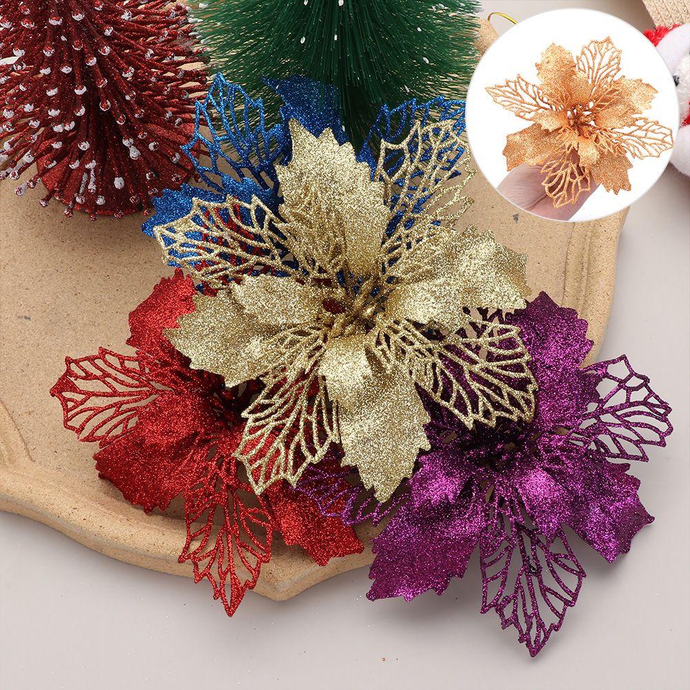 New Glitter Artifical Fake Flowers Christmas Tree Decorations Home Xmas Ornaments Christmas Flowers