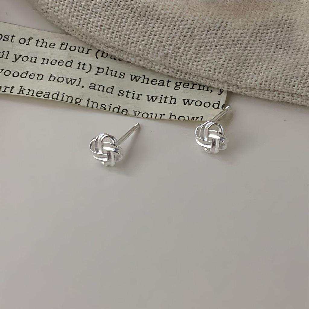 S925 Sterling Silver Chinese Knot Twisted Ear Studs for Women - Niche Design, High-End Screw Back Cartilage Studs.