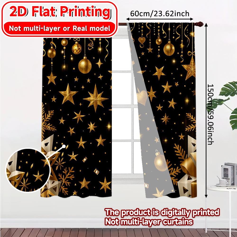 2D Flat Printing  2pcs Golden Celebration(1) Print Modern Curtains Yarn Curtains Home Decor Ldeal for Translucent digital
