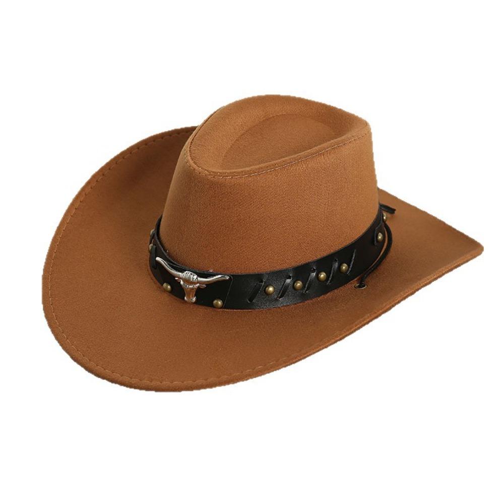 Cow Head Western Cowboy Hat Wide Brim Knight Hat Gentleman Visor Caps  Outdoor