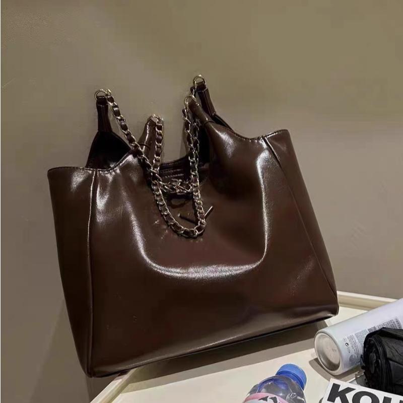New Fashion Large Capacity Shoulder Bags Vintage Brown PU Leather Women's Tote Bags Chain Underarm Bucket Bags for Commuter