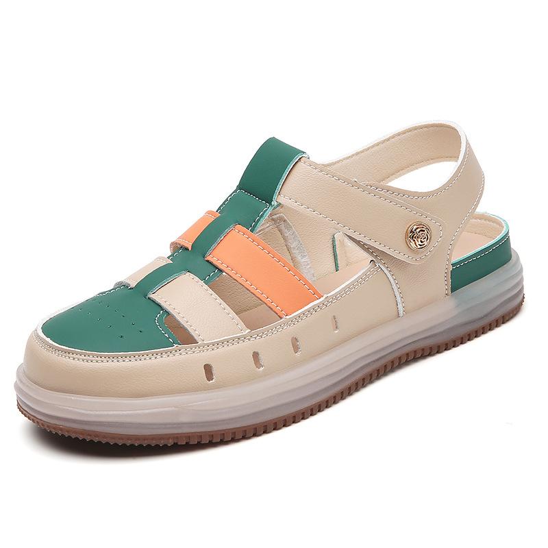 New Summer Fashion Casual Sandals Cowhide Hole Shoes Versatile Flat Mother Comfort Sandals
