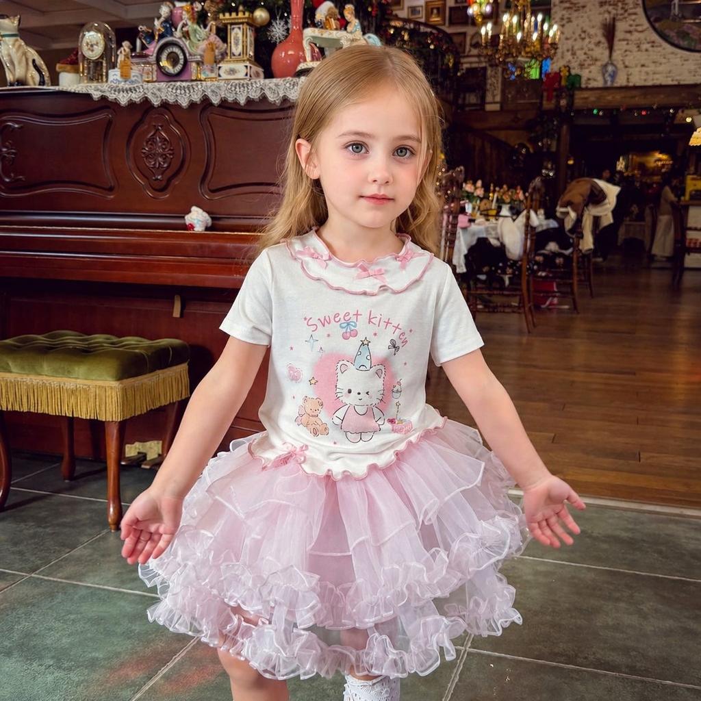 Girls Summer Lightweight Cartoon Short Sleeve T Shirt Cute Princess Top