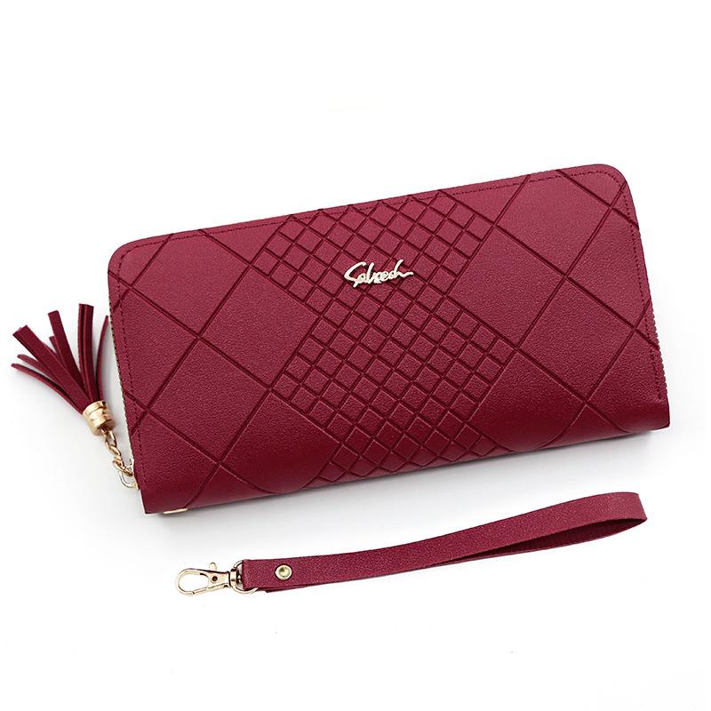 Korean-Style Women's Long Wallet with Hand Strap and Tassel Zipper Clutch