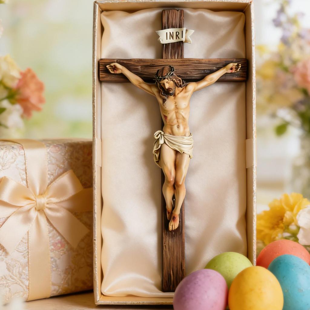 Náboženský kříž Ježíše Krista Krucifix socha pro křesťanské domácí dekorace Svatý katolický figurka řemesla Nástěnná závěsná ozdoba