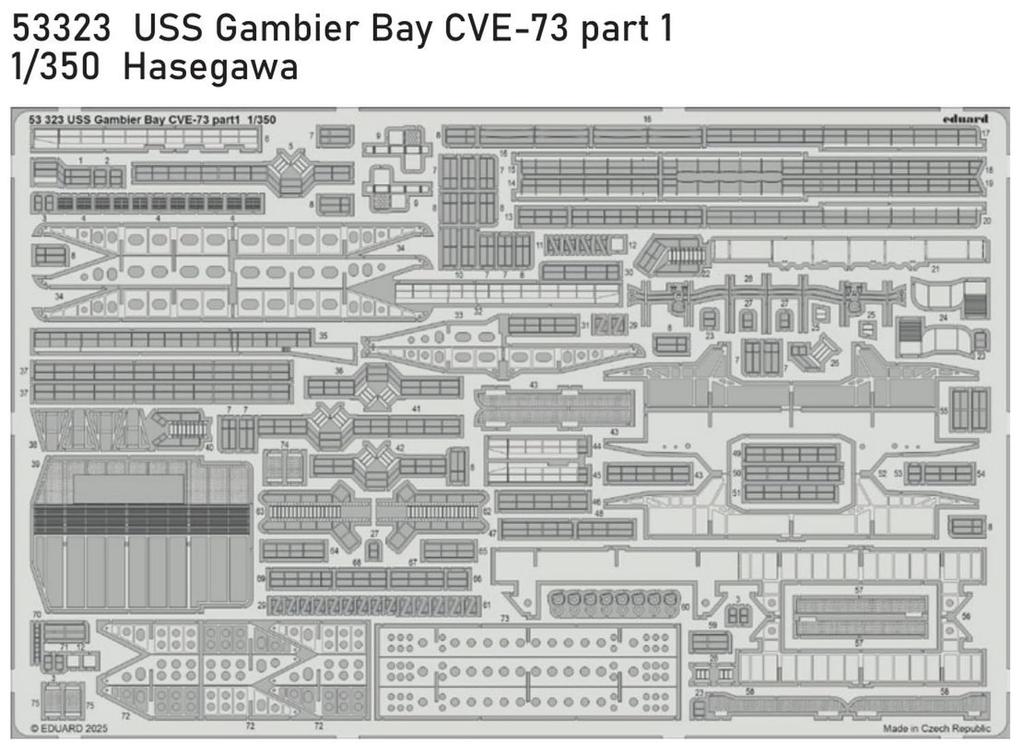 Eduard 1/350 USS Gambier Bay CVE-73 Part 1 Etching Parts (for Hasegawa) Plastic Model Kit Parts EDU53323 (Ship)