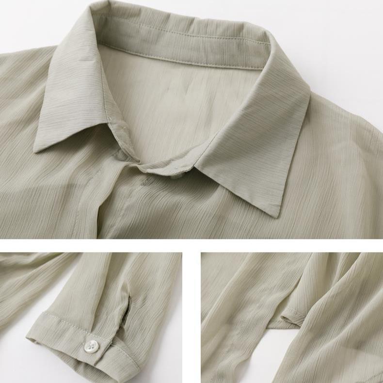 Sunscreen Clothing for Women Summer Thin Chiffon Cardigan with Long Sleeves Draped Over A Shawl Medium Length Shirt Collar Jacket