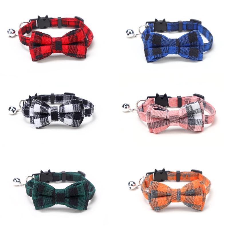 Plaid Bow Cat Collar with Bell and Buckle