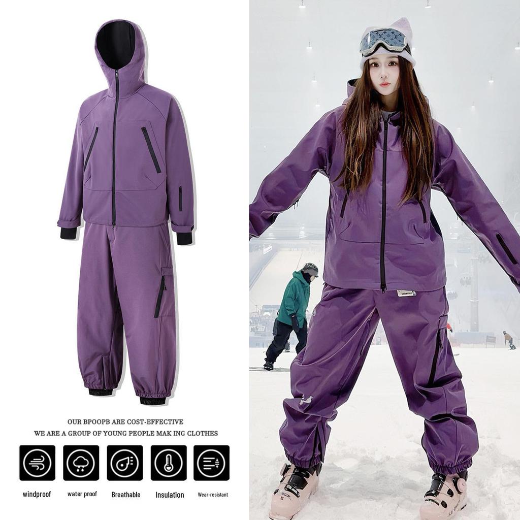 Unisex Ski Suit Set: Heavy-Duty Windproof Waterproof 2-Piece for Single/Double Board Skiing, Outdoor Sports, Wear-Resistant Snow Pants.