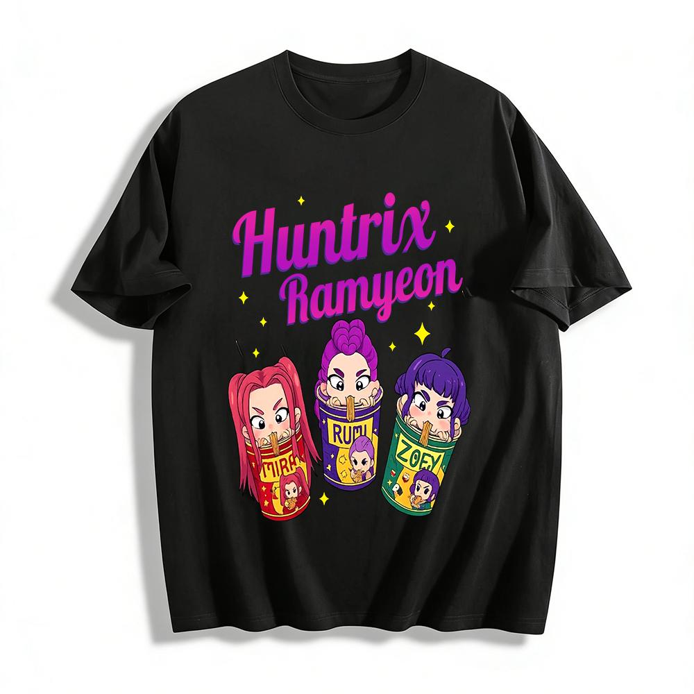 

Huntrix Ramyeon Cute Girl Group Print T-Shirt Casual Loose Fit Unisex Daily Top Pure cotton T-shirt XXS