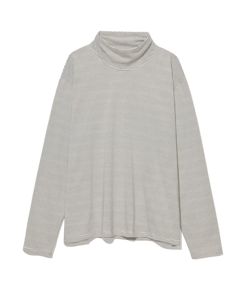 PARTIMENTO Striped Mock Neck Long Sleeve Off-White