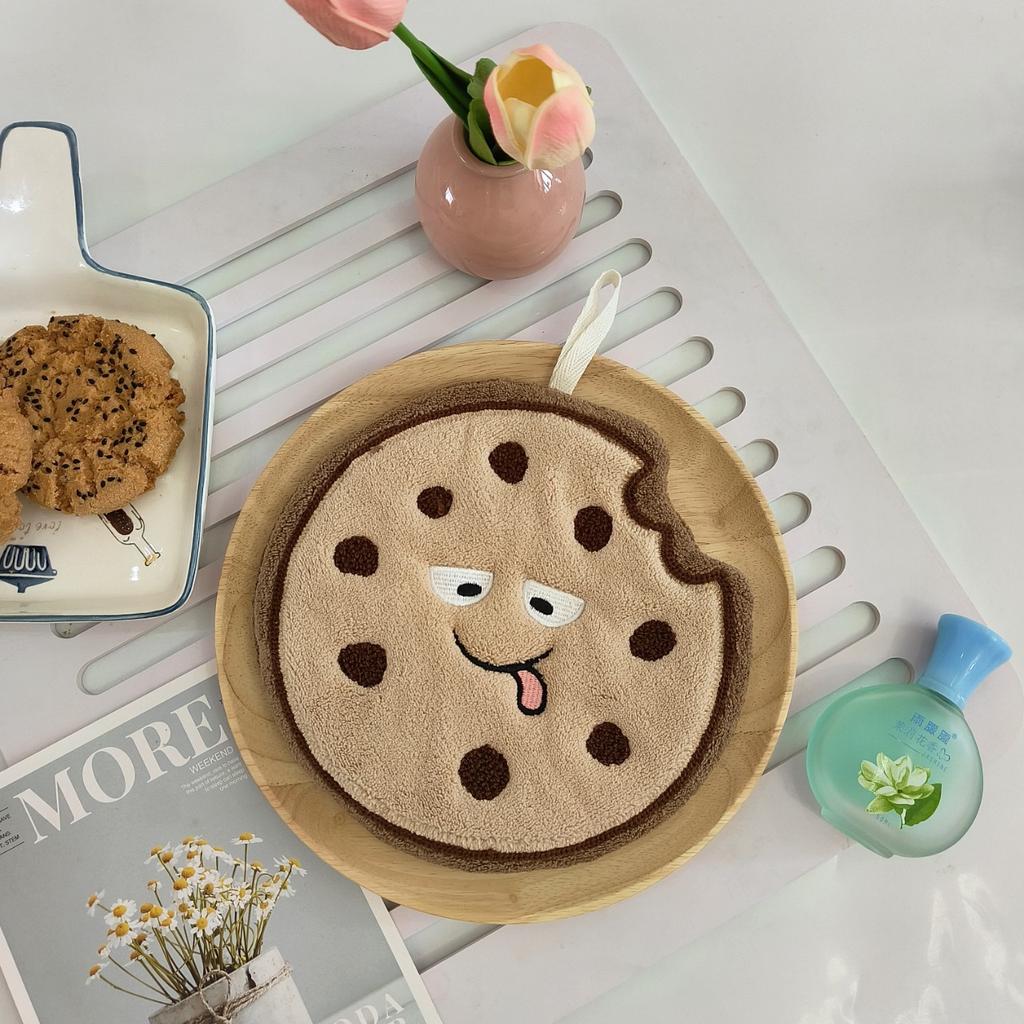 Korean version of cute cartoon hand towel hanging three-layer thickened coral fleece kitchen hand towel