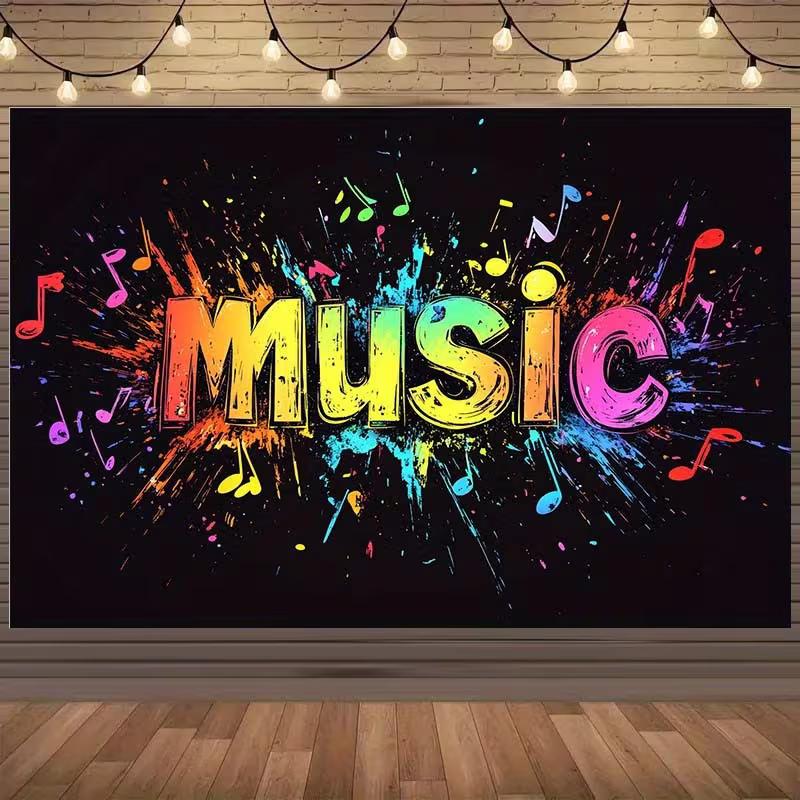 2D Music Graffiti Art Backdrop Colorful Notes for Music Themed Party Banner 47.2x31.5inch/120*80cm