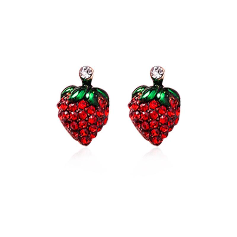 Temperament Red Zircon Strawberry Earrings for Women Shiny Rhinestone Cherry Flower Earrings Delicate Party Wedding Jewelry