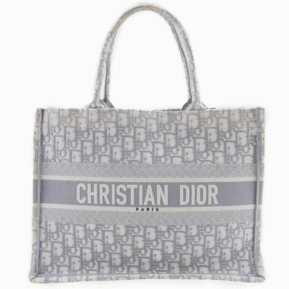 

Dior Book Tote Medium Tote Bag Oblique Embroidery Light gray cotton Women Used