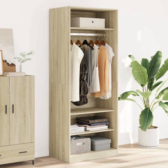 VidaXL Garde-robe chêne sonoma 80x50x200 cm bois d'ingénierie, armoire de rangement, organisateur de garde-robe, armoire, 3307695