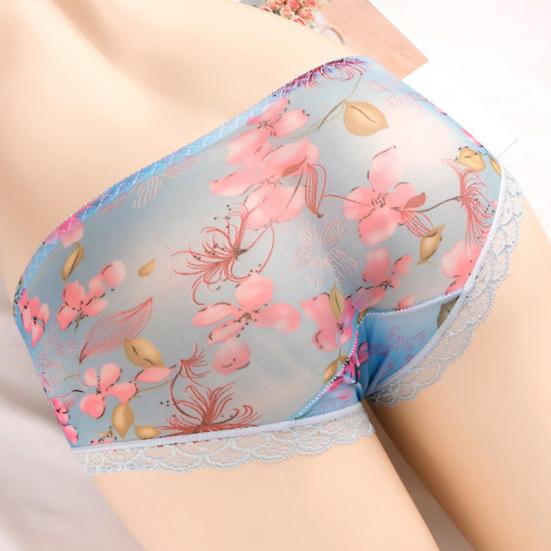 Low Rise Seamless Embroidery Flower Print Women Briefs Ultra-thin Transparent Sexy