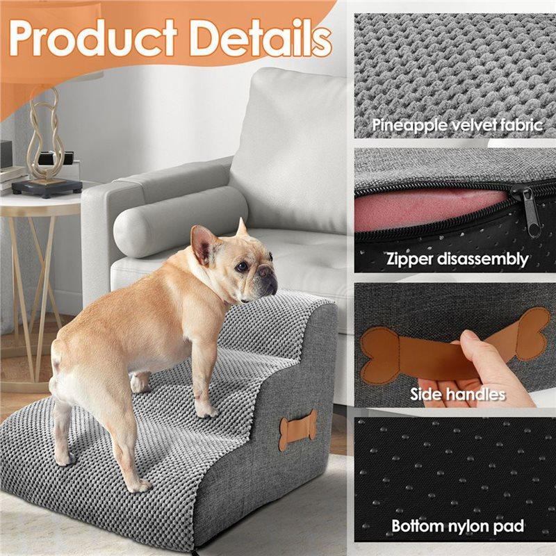 Small Dog Stair Withsponge Sponge Filling And Non-Slip Bottom Dog Ramp Stair 2/3 Step Pineapple Velvet Pet Supplies For Cat B