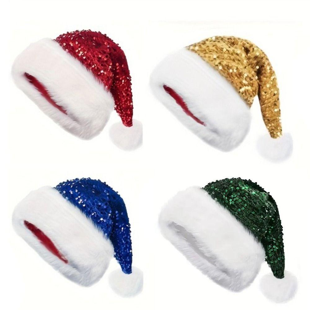 Glittery Sparkly Sequin Santa Hat Red Glitter Holiday Headwear New Year Xmas Cap  Party Supplies