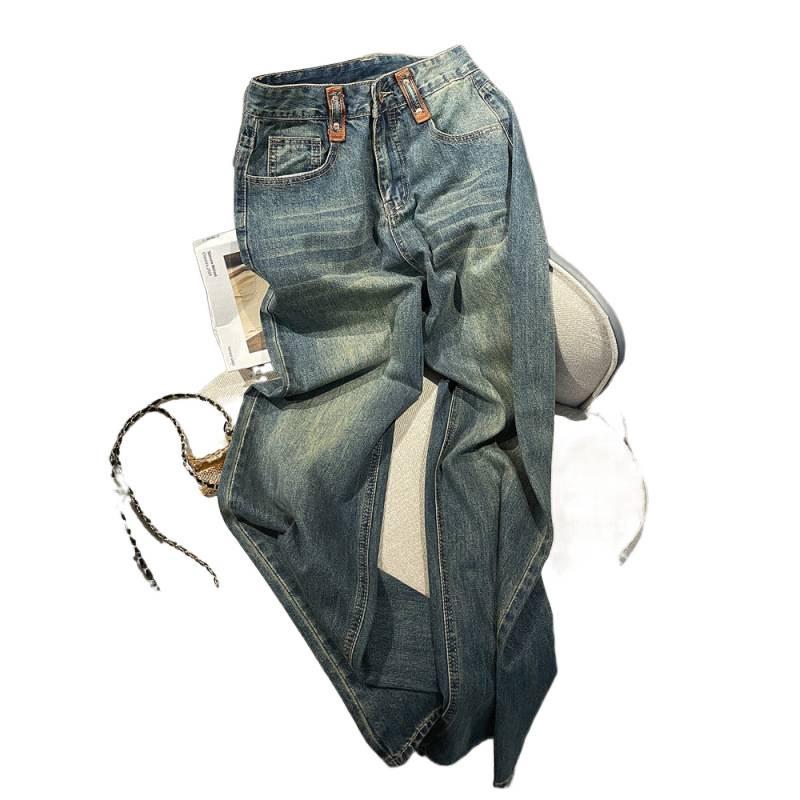 American Retro High-Waisted Blue Wide-Leg Denim Pants for Women - Trendy Slimming Summer Style