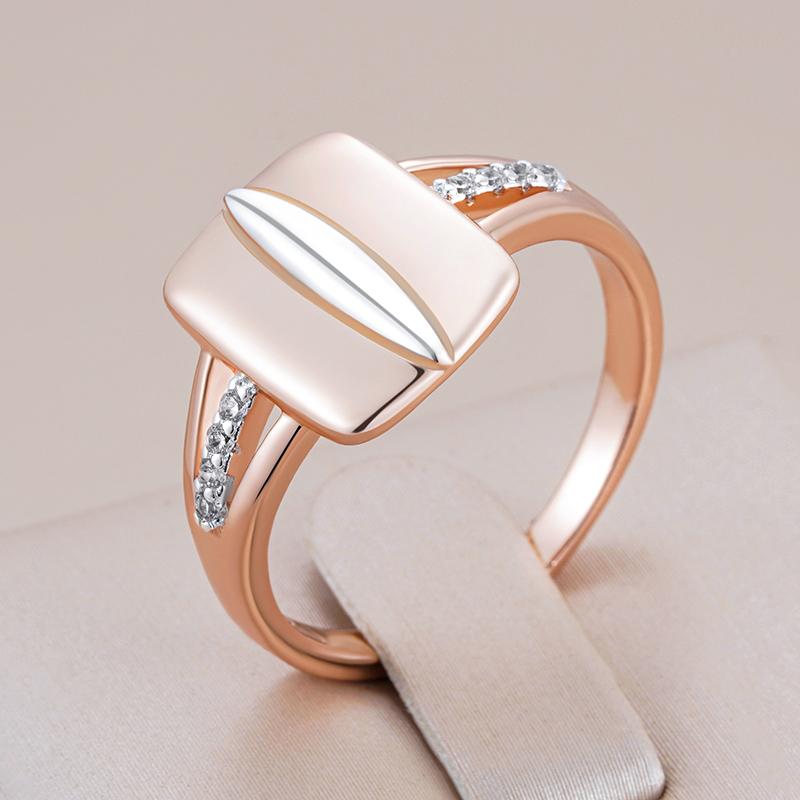 Luxury Shiny Natural Zircon Square Rings For Women  Rose Gold  Color Mix Original Design Bride Daily Jewelry
