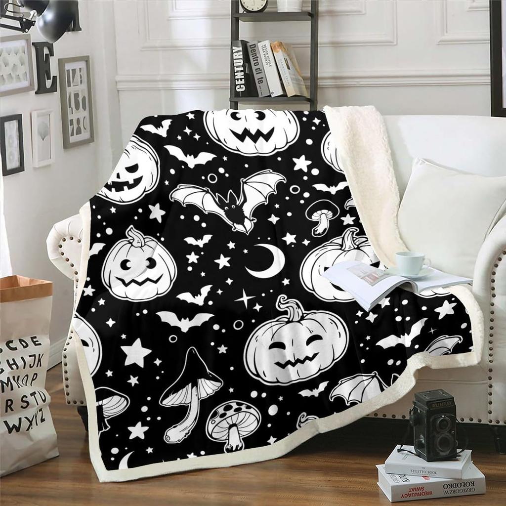 Halloween Ghost Blanket Soft Fleece Throw Pumpkin Spider Web Design Home Decor Party Gift Kids Room
