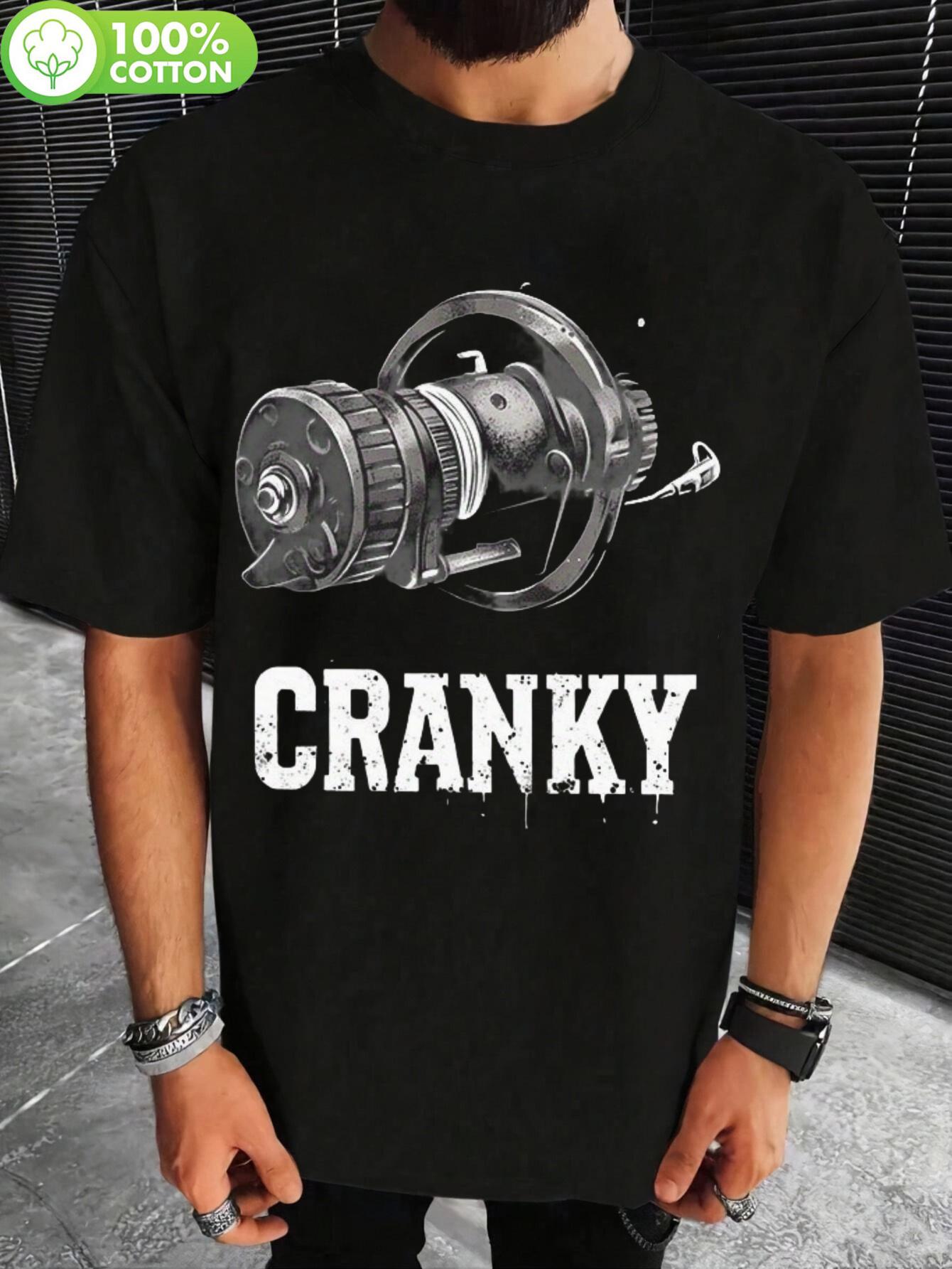 Cranky Fishing Reel Graphic T-shirt - Black Cotton Tee with Humorous Fishing Gear Design XXXL